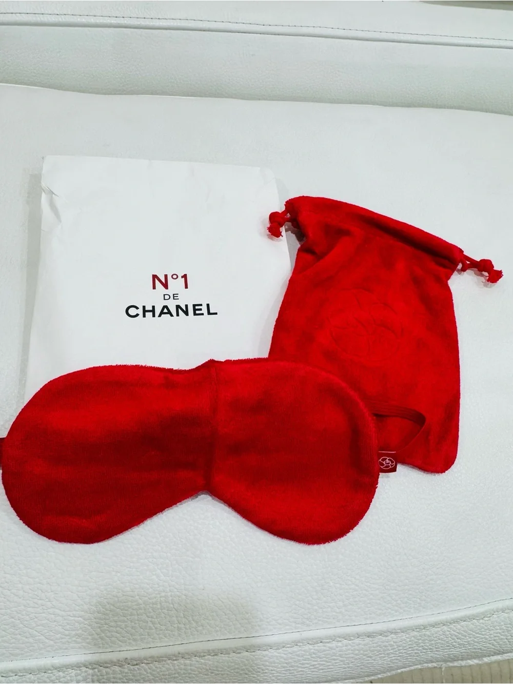 CHANEL Red Velvet Sleep Mask with Drawstring Pouch